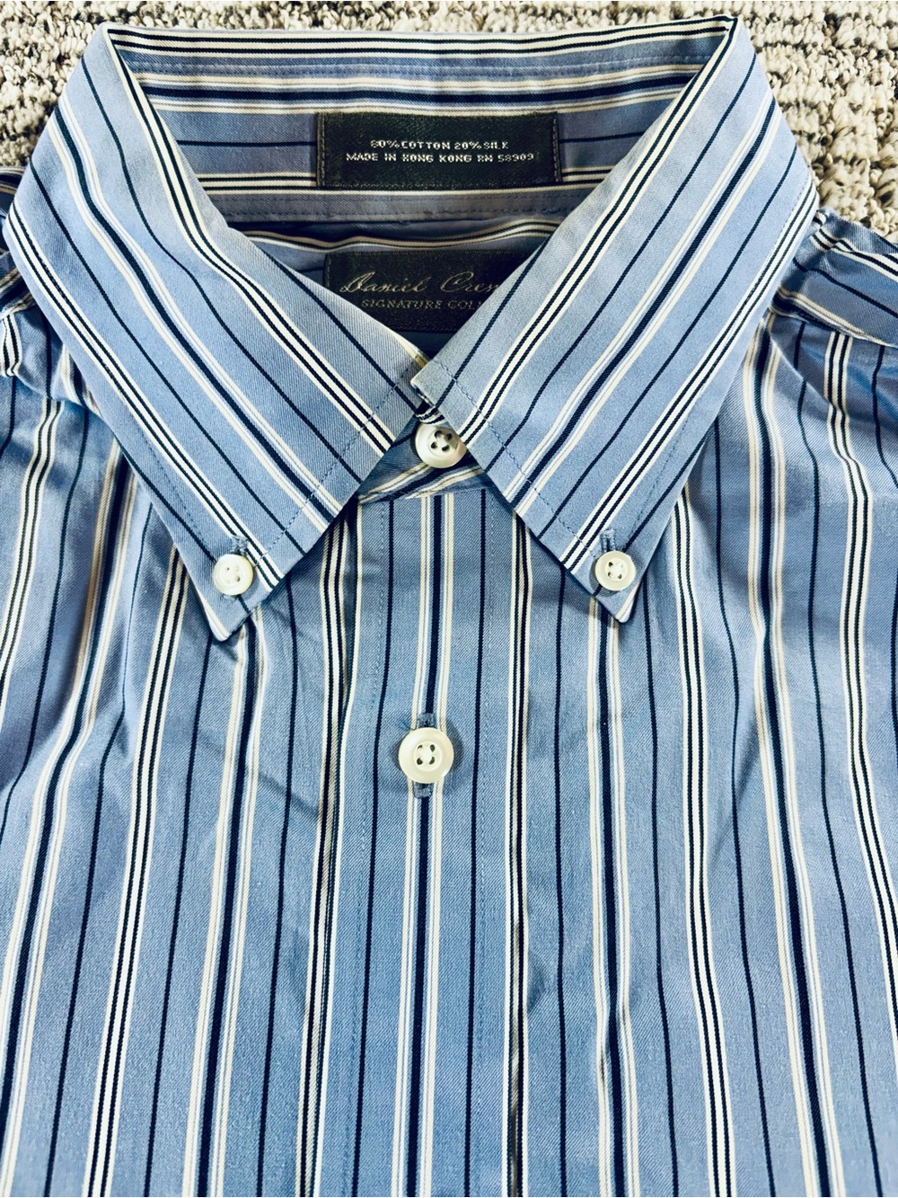 Daniel Cremieux Signature Collection Men’s Medium Blue Striped Silk-Blend Shirt